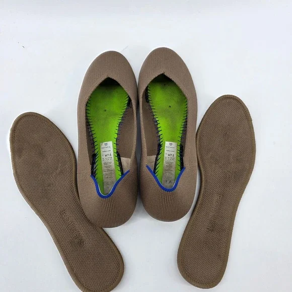 Rothys The Point Brown Knit Flats Women 7.5 Tortoise Shell Sole Blue Halo Ring - Picture 3 of 4